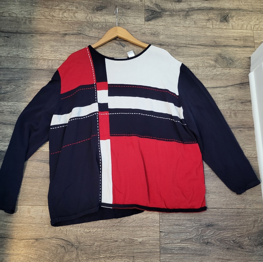 Alfred Dunner quilted embroidered pullover sweatshirt Size 3XL Red White Blue